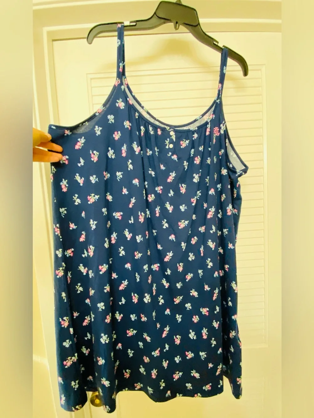 Ralph Lauren Women’s Double Strap Button Neck Nightgown Navy